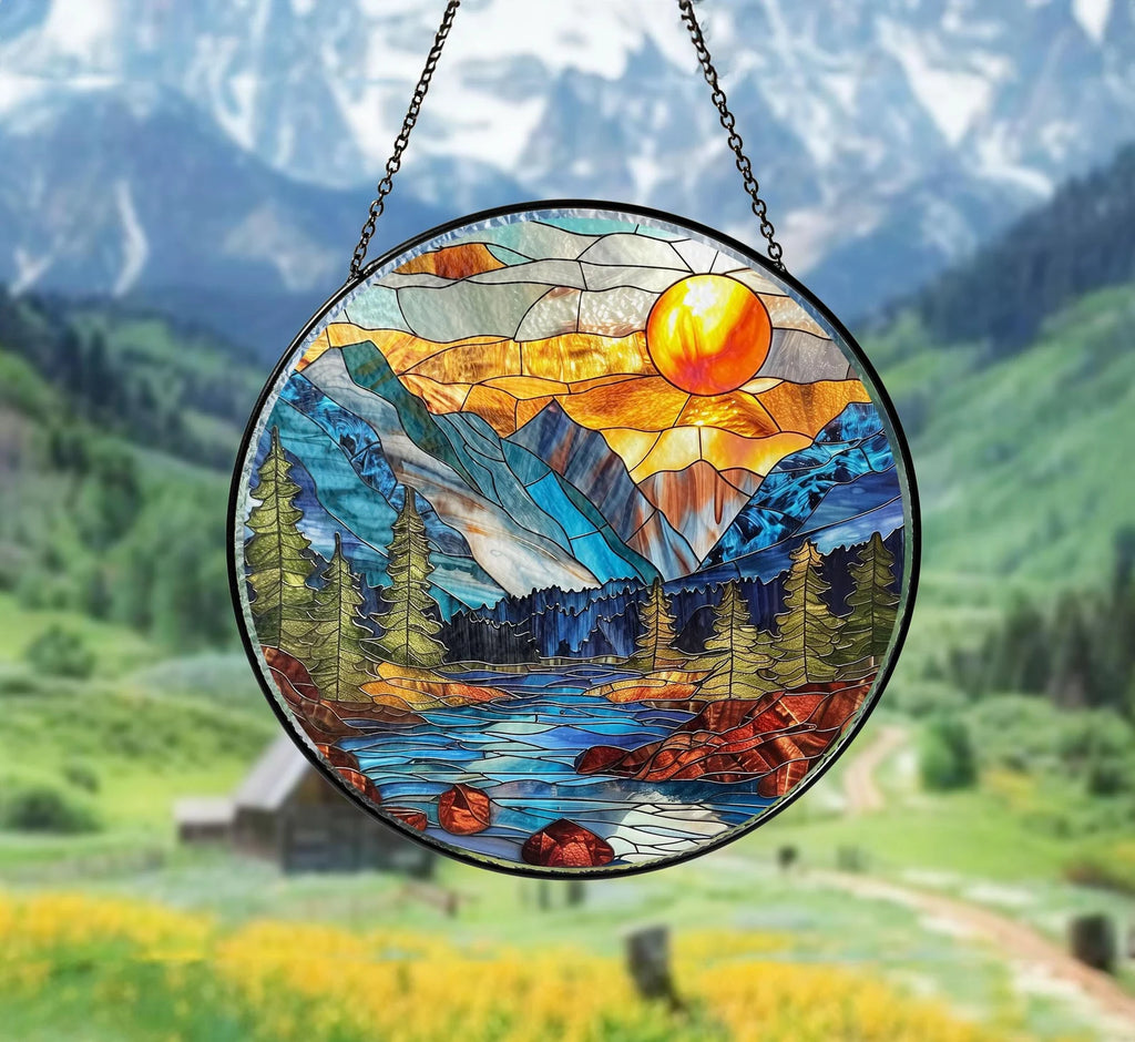 Glacier National Park Glass Suncatcher, Montana National Park Glass Art, Blue Ridge Mountains Window Hangings, Traveler Gifts. SCBILUMIE28