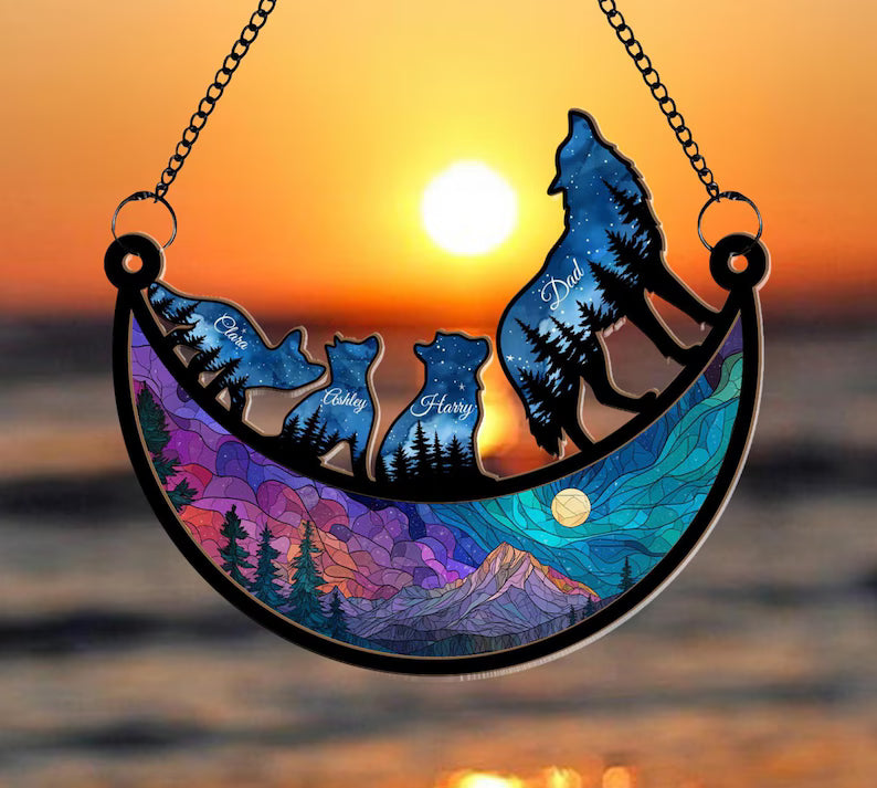 Custom Wolf Pack Suncatcher, Custom Wolf Family Suncatcher, Gift For Dad, Father's Day Gift, Dad Birthday Gift, Grandpa Gift, Window Hanging. FDBILUMIE27