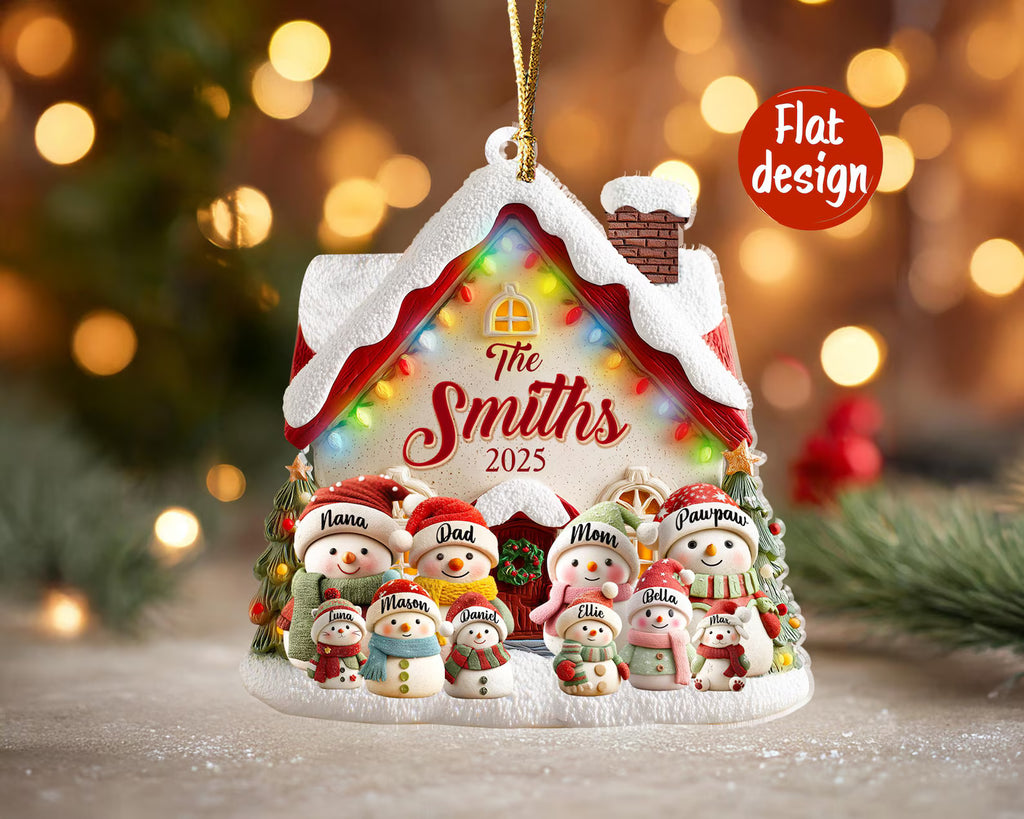 Custom Snowman Family Christmas Ornament, Custom Family of 3 to 10 with Pets Ornament, Gift For Grandparents, Christmas Tree Decor COBILUMIE46