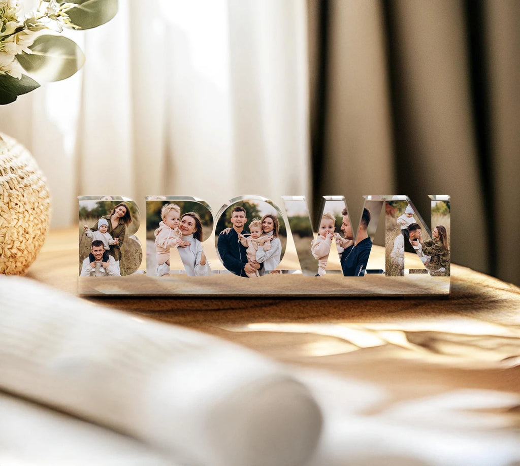 Personalized Family Name Photo Collage Acrylic Block, Family Photo Gift, Anniversary Gift, Gift for Dad, Mom Birthday Gift, Home Decor. FDBILUMIE1