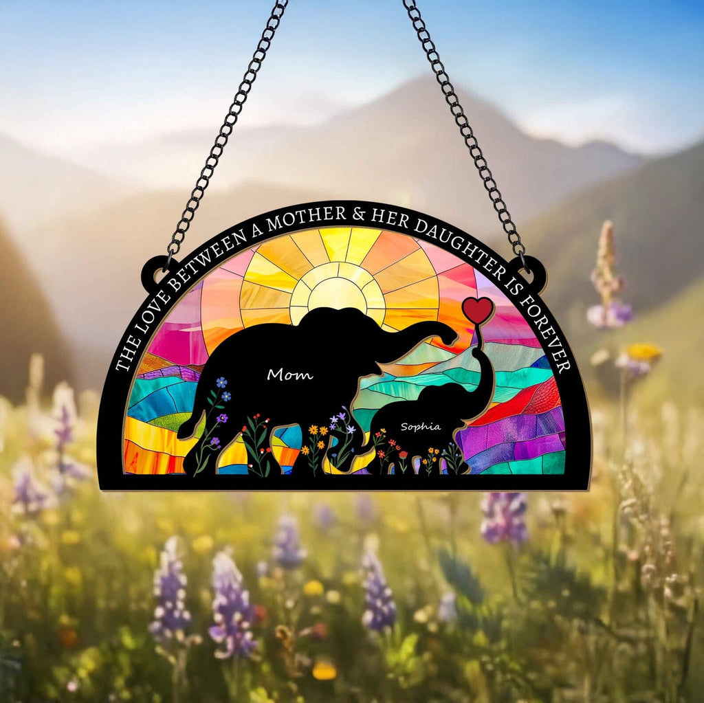 Personalized Elephant Family Suncatcher, Custom Mom Gift From Kids, Mother’s Day Gift, Gift For Nana, Grandma Gift, Window Hanging. MDBILUMIE8