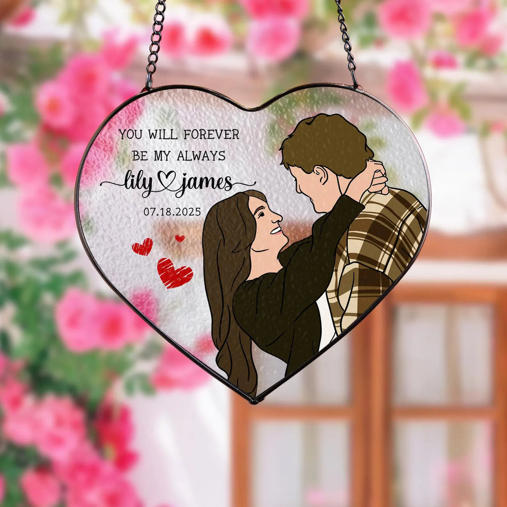Custom Hand-draw Couple Portrait Glass Suncatcher, Anniversary Gift, Couple Portrait From Photo Gift, Boyfriend Birthday Gift, Couple Gifts. SCBILUMIE4