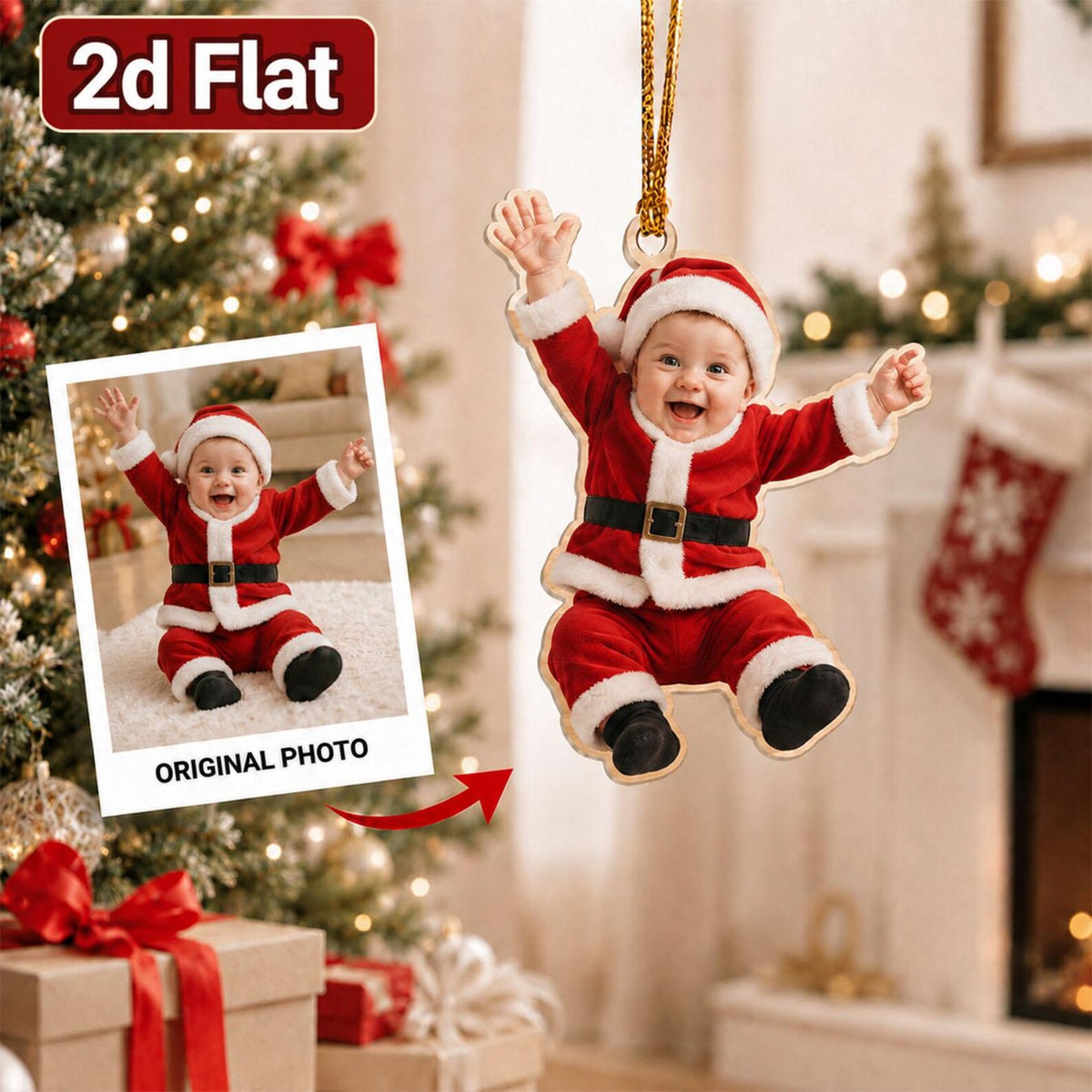 Personalized Baby First Christmas Ornament 2026, Custom Photo Wooden Keepsake, Santa Sleigh Ornament, Newborn Christmas Gift	COBILUMIE111