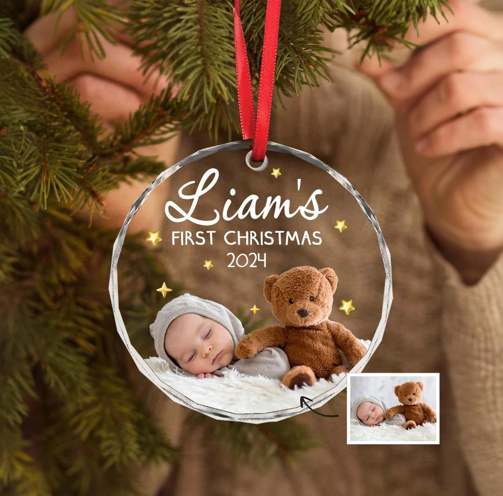Personalized Baby Photo Glass Ornament, Baby's First Christmas Ornament, Kids Christmas Gift, Family Ornament, Christmas Tree Decoration. COBILUMIE69