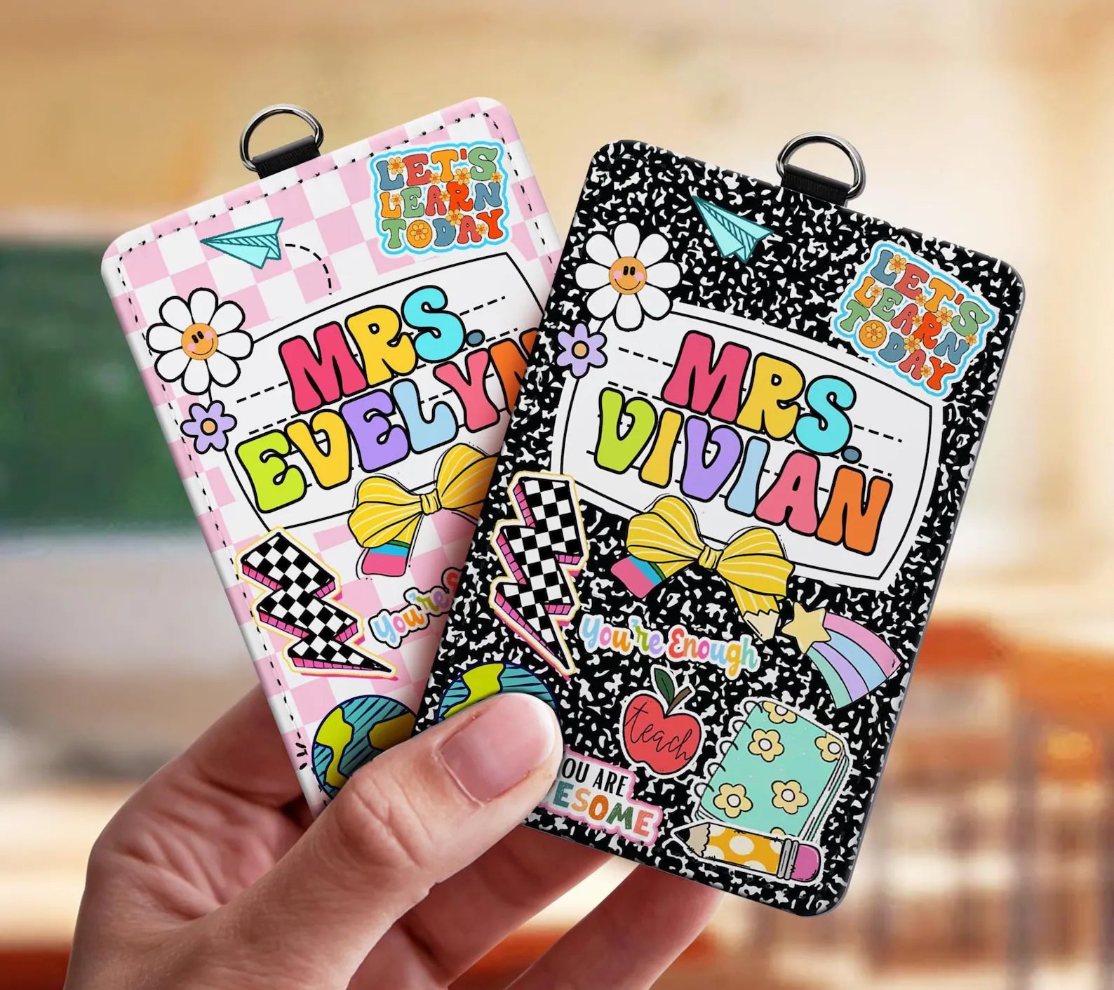 Custom Teacher Groovy Badge Holder, Personalized Teacher ID Badge Holder, Teacher Appreciation Gift, Back To School Gift, Gift For Teacher. BHBILIMIE1