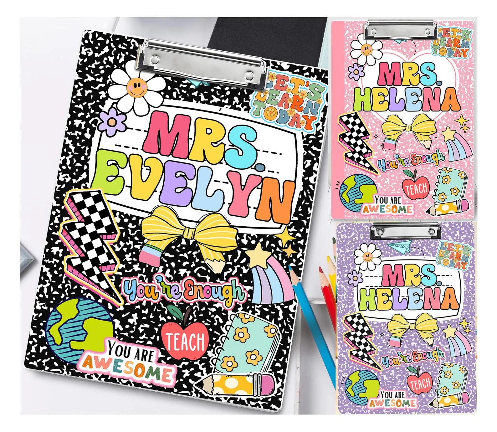 Customized Teacher Groovy Clipboard, Custom Teacher Appreciation Gift, Back To School Teacher Gift, Best Teacher Gift, School Supplies. BTSBILUMIE1
