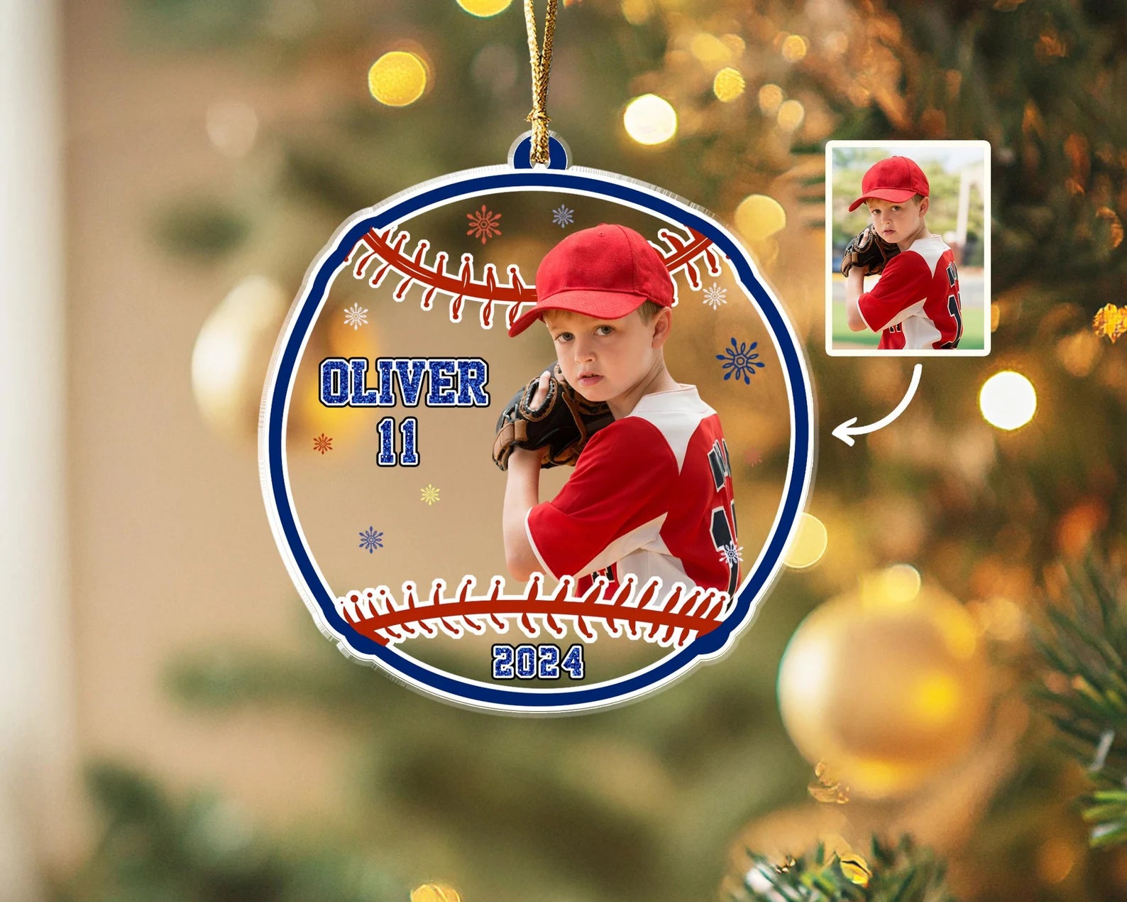 Custom Baseball Photo Christmas Ornament, Sport Ornament, Baseball Christmas Gift, Baseball Player Gift, Baseball Team Gift, Christmas Decor. COBILUMIE23