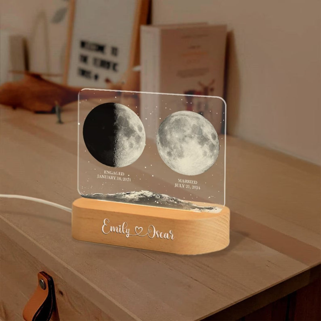 Personalized Moon Phases Night Lamp, Custom Gift For Couple, Custom Moon Phase, Anniversary Gift, Engagement Gifts, Married Couple Gift NLFRBILUMIE19