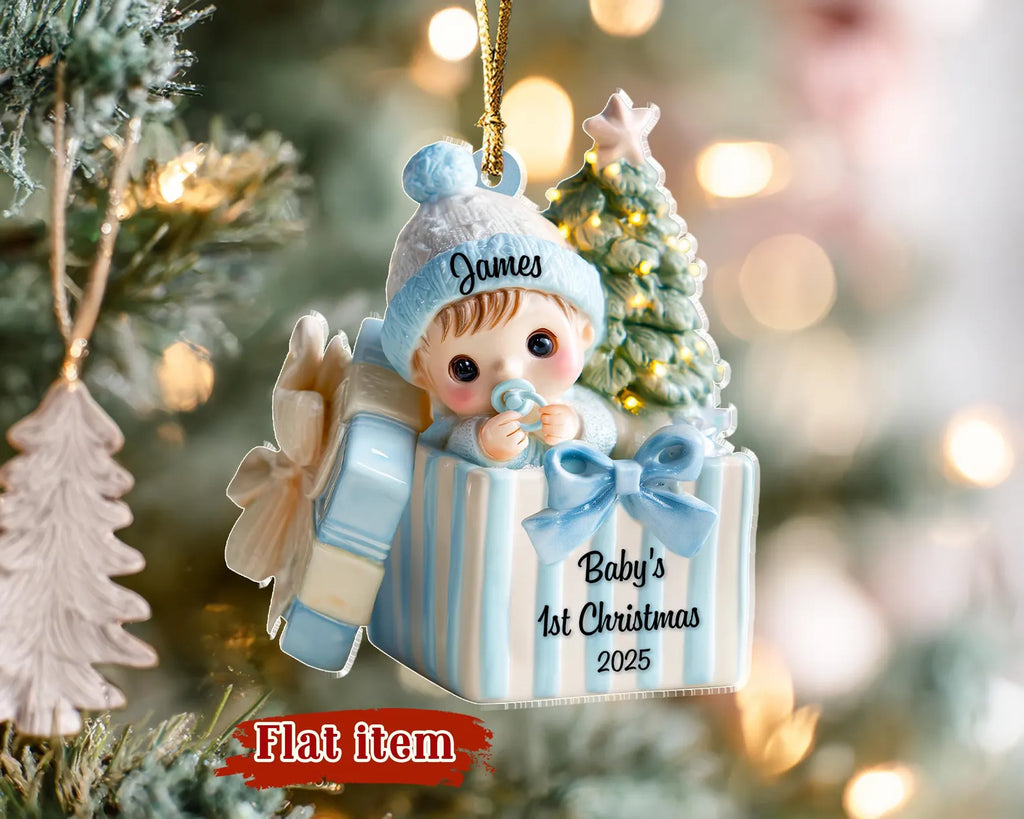 Custom Baby's 1st Christmas Ornament, Baby's First Christmas Gift, New Baby Gift, Baby Boy Ornament, Baby Shower Gift, Christmas Decor. COBILUMIE25
