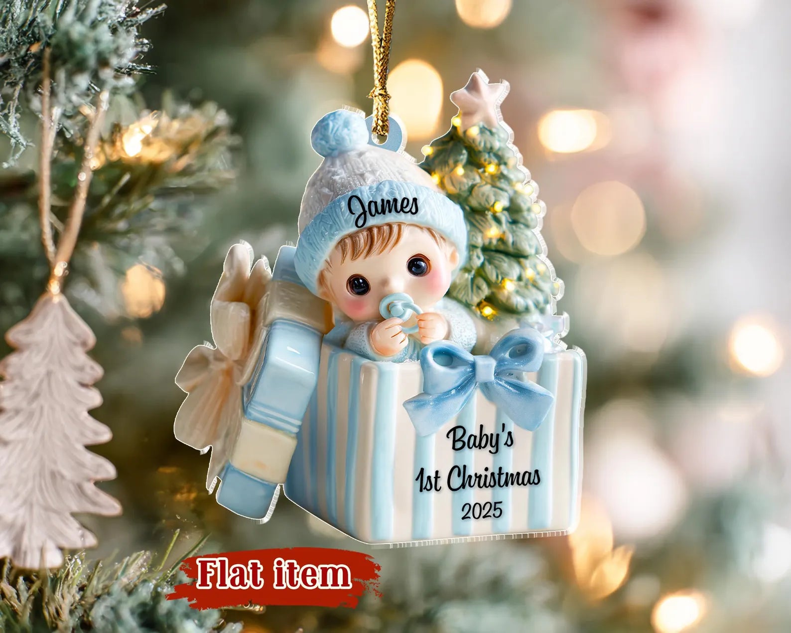 Custom Baby's 1st Christmas Ornament, Baby's First Christmas Gift, New Baby Gift, Baby Boy Ornament, Baby Shower Gift, Christmas Decor. COBILUMIE25