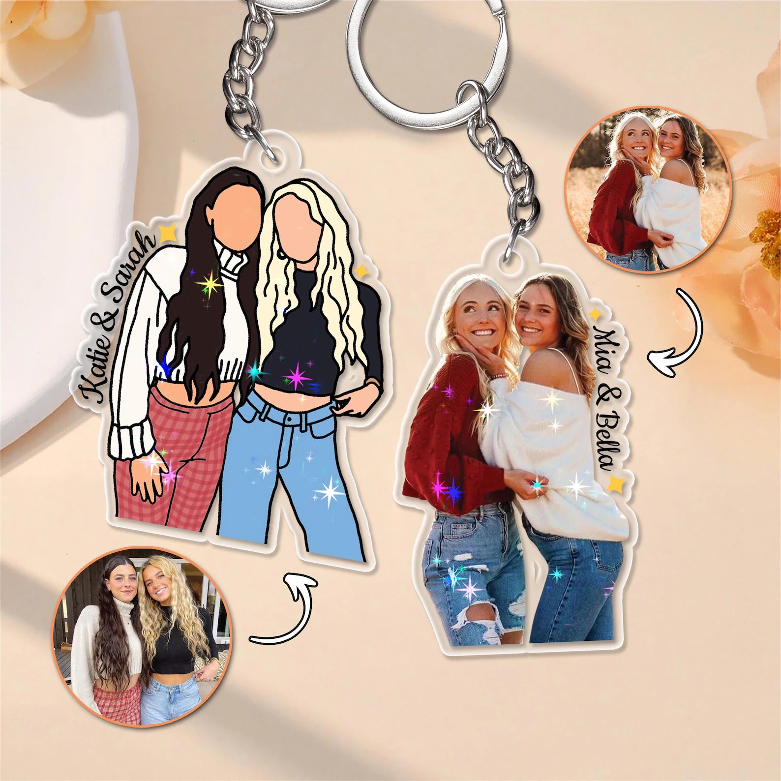 Custom Besties Hologram Keychain, Custom Besties Photo Keychain, Gift For Besties, Bestie Gift, Soul Sister Gift, Gift For Best Friends. PKBILUMIE1