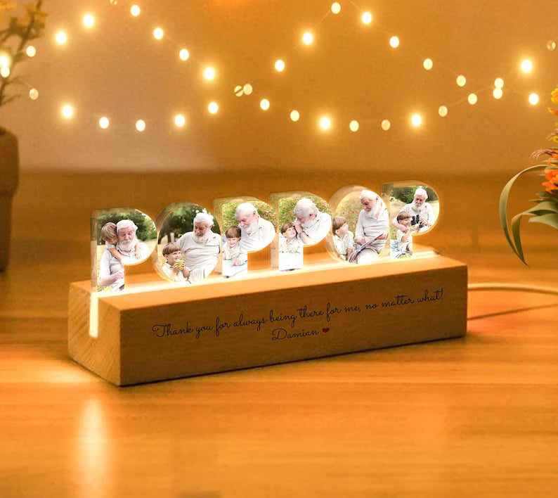 Personalized Poppop Photo Collage Light, Grandpa Night Light, Gift For Grandpa, Gift From Grandkids, Grandfather Gifts. FDBILUMIE8