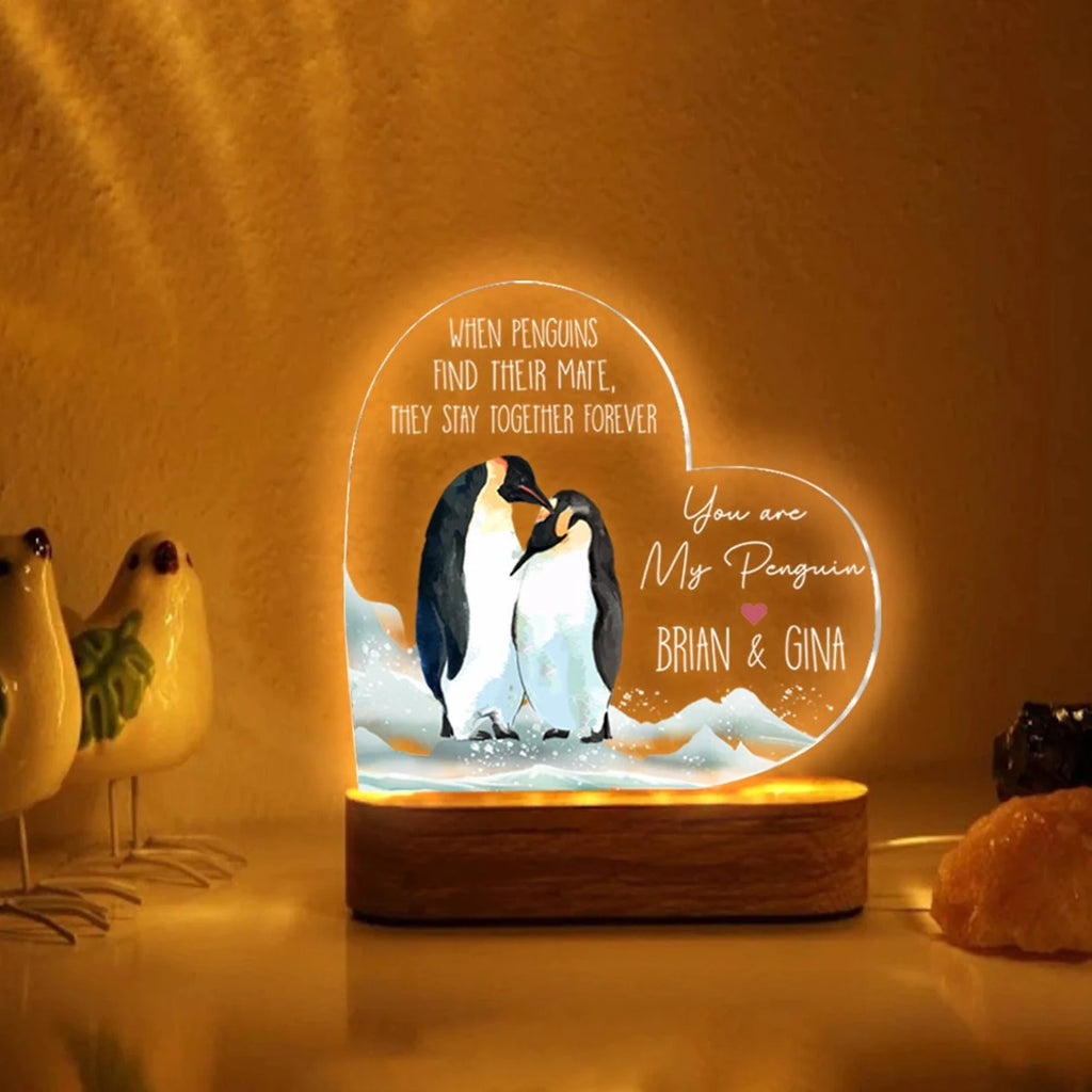 Personalized Penguin Night Light, Custom Couple Night Light, Anniversary Gift, Gift For Girlfriend, Gift For Boyfriend, Gift For Her. NLFRBILUMIE17