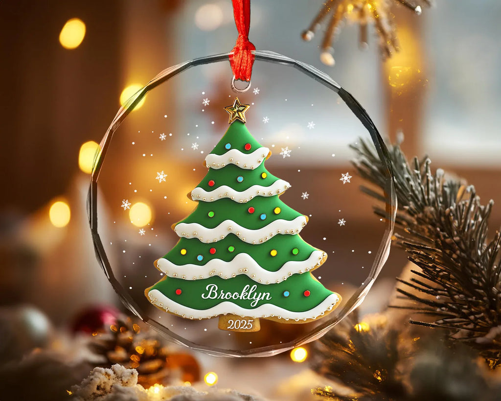 Personalized Name Christmas Tree Glass Ornament, Custom Family Name Christmas Ornament, Kids Name Ornament, Christmas Tree Decoration. COBILUMIE79