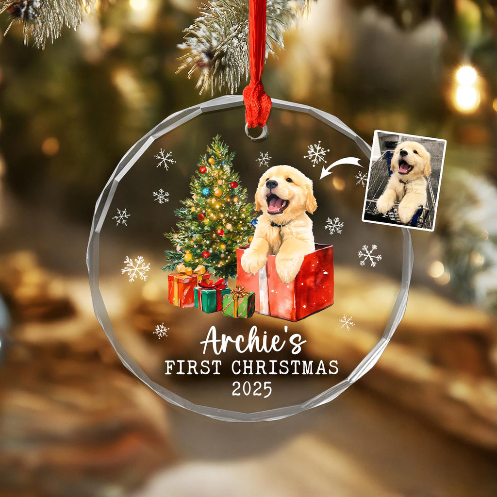 Custom Puppy's First Christmas Ornament, Custom Dog Photo Ornament, Pet's First Christmas Ornament, Dog Lover Gift, Christmas Decoration. COBILUMIE37