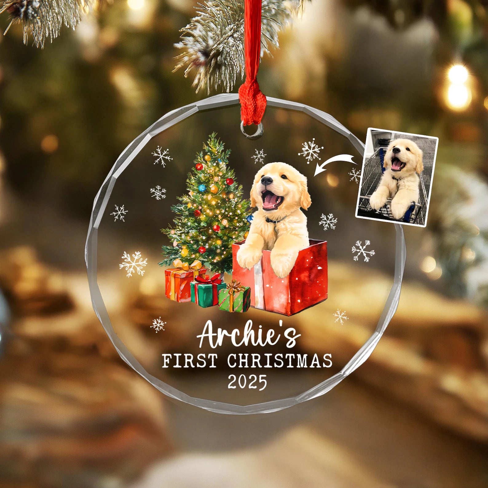Custom Puppy's First Christmas Ornament, Custom Dog Photo Ornament, Pet's First Christmas Ornament, Dog Lover Gift, Christmas Decoration. COBILUMIE37