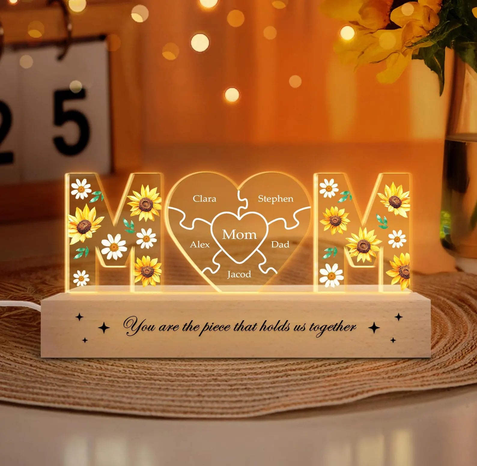 Custom Mother's Day Puzzle Night Light, Custom Mom Sunflower Gift, Mother's Day Gift, Gift For Mom, Mom Birthday Gift, Mom Gift From Kids. NLFRBILUMIE34