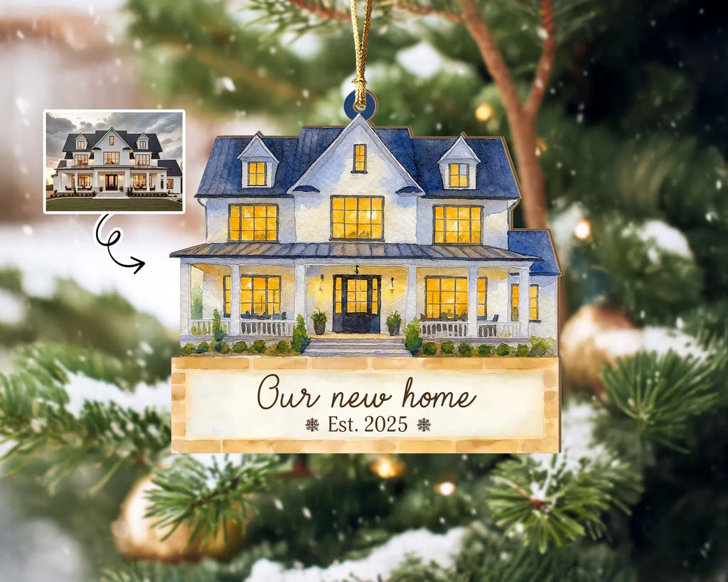 Custom New Home Christmas Ornament, House Photo Ornament, First Home Christmas Gift, Housewarming Gift, Realtor Gift, Christmas Tree Decor. COBILUMIE75