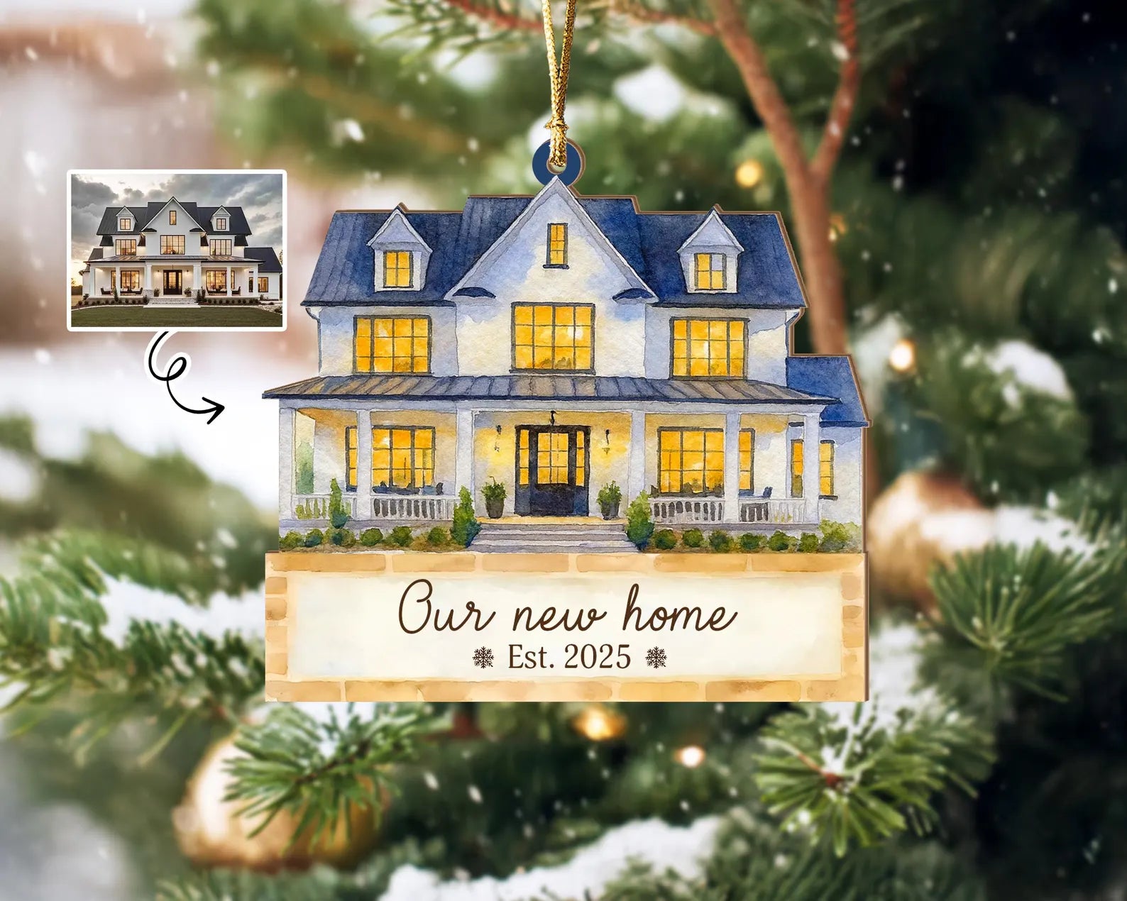 Custom New Home Christmas Ornament, House Photo Ornament, First Home Christmas Gift, Housewarming Gift, Realtor Gift, Christmas Tree Decor. COBILUMIE75