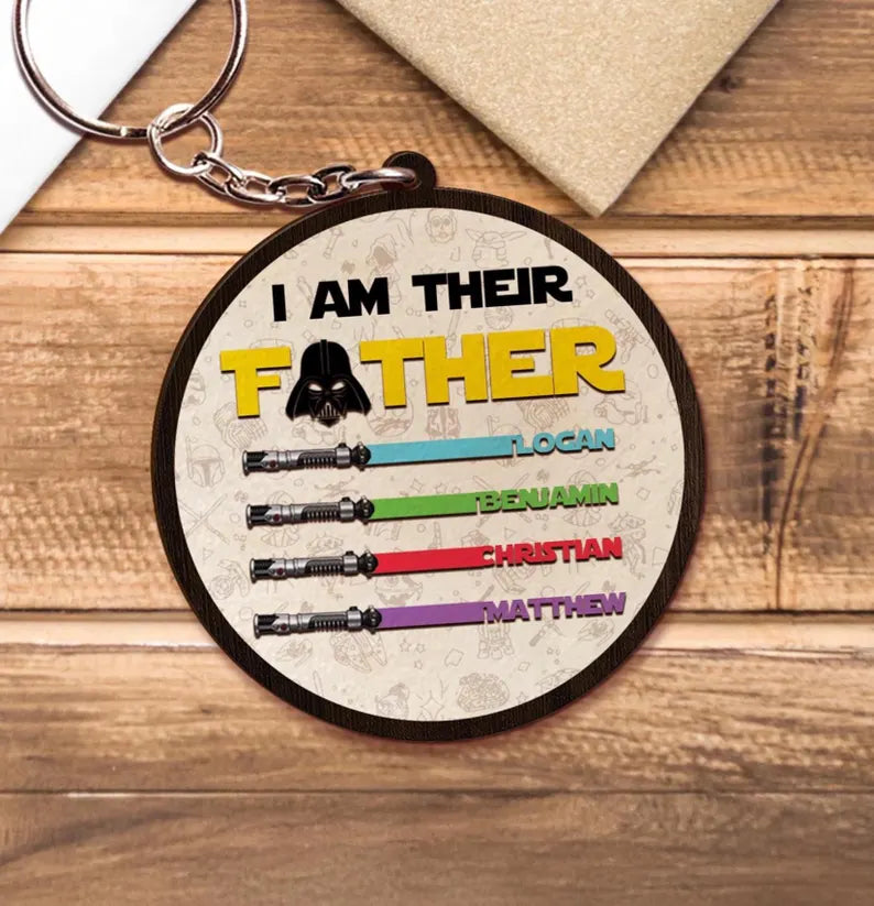 Personalized I Am Their Father Wooden Keychain, Custom Father's Day Keyring, Custom Dad Keychain, Dad Gift From Kids, Gift For Husband. FDBILUMIE31