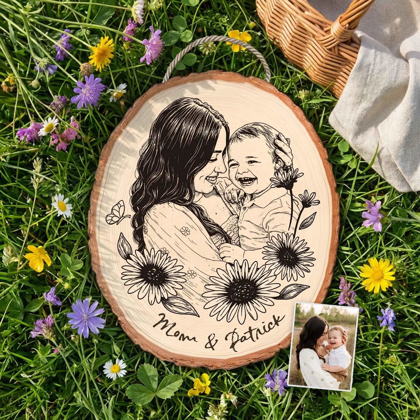 Custom Mom Portrait From Photo Wooden Sign, Custom Mom Photo Gift, Mother's Day Gift For Mom, Mom Birthday Gift, First Mother's Day Gift. MDBILUMIE11