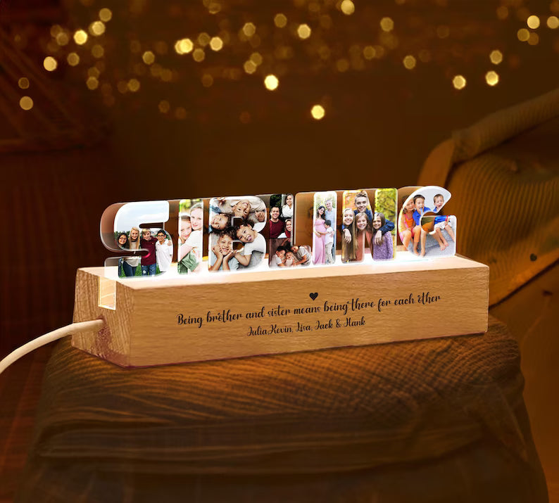 Personalized Sibling Photo Collage Night Light, Sibling Christmas Gift, Big Brother Gift, Big Sister Gift, Family Night Light, Sibling Gifts NLFRBILUMIE27