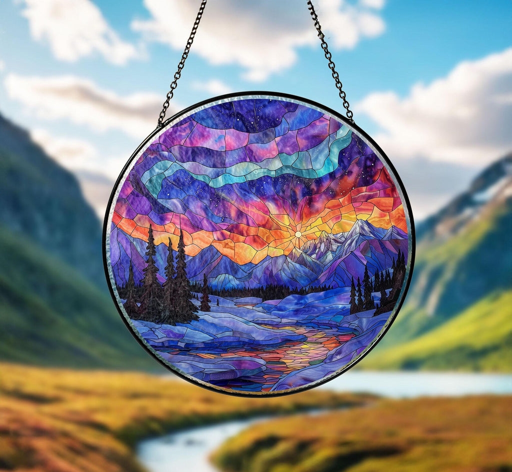 Denali National Park Glass Suncatcher, US National Park Glass Art, Mountain Suncatcher, Traveler Gift, Window Hangings, Christmas Gifts. SCBILUMIE22