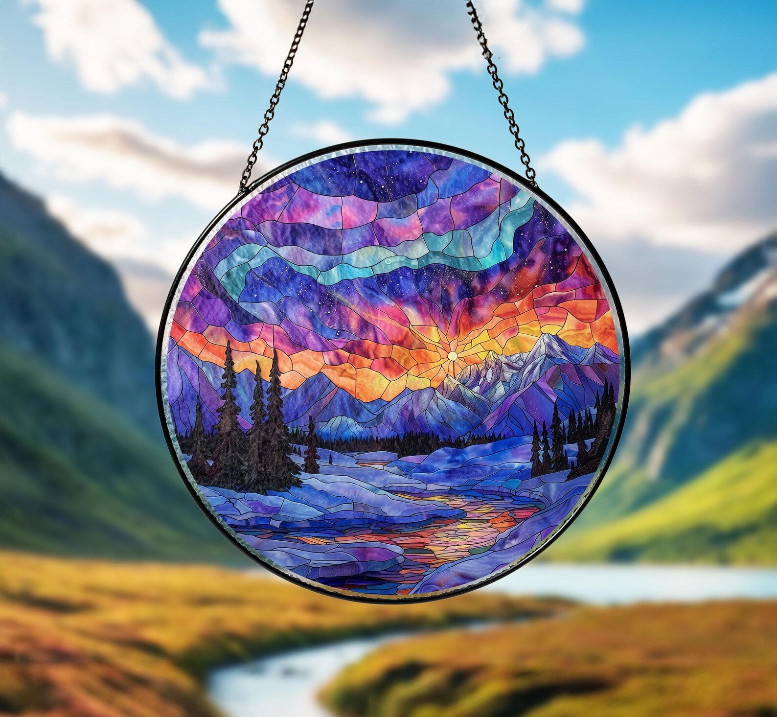 Denali National Park Glass Suncatcher, US National Park Glass Art, Mountain Suncatcher, Traveler Gift, Window Hangings, Christmas Gifts. SCBILUMIE22