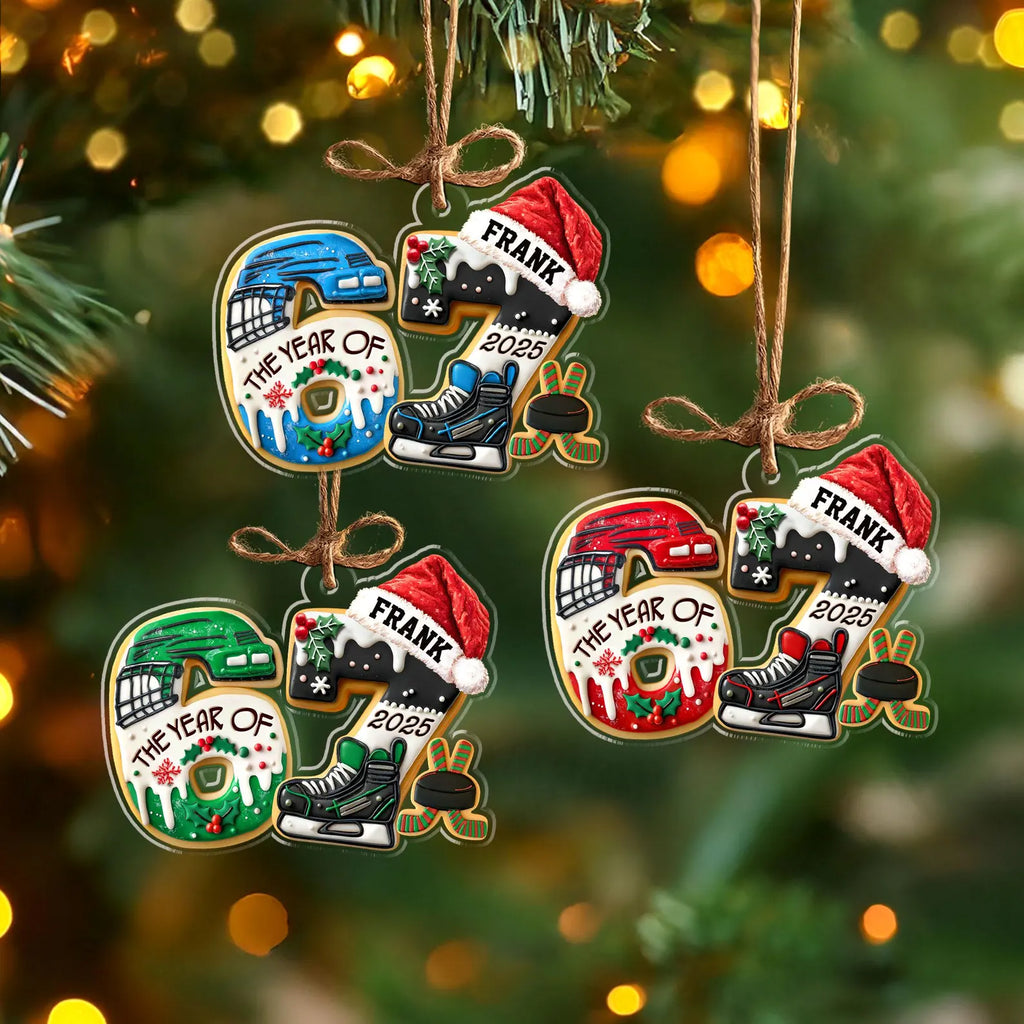 Custom Hockey Six Seven Ornament, 6 7 Christmas Ornament, Hockey Player Gift, Ornament For Kids, Hockey Christmas Gift, Christmas Decor. COBILUMIE42