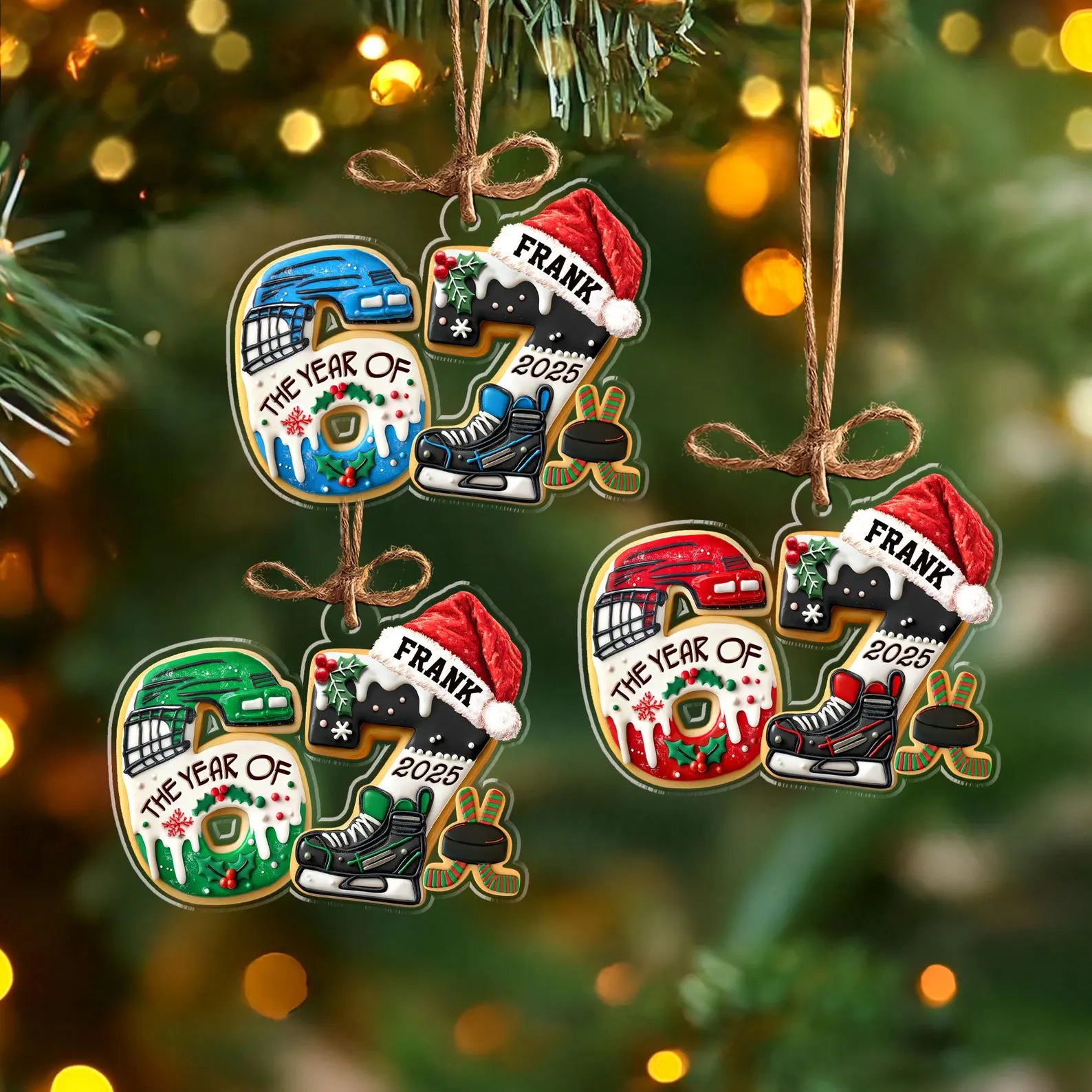 Custom Hockey Six Seven Ornament, 6 7 Christmas Ornament, Hockey Player Gift, Ornament For Kids, Hockey Christmas Gift, Christmas Decor. COBILUMIE42