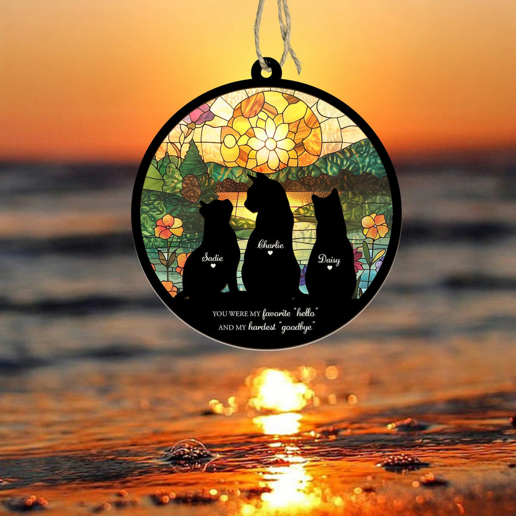 Personalized Cats Memorial Suncatcher, Loss Of Cats Gift, Pet Memorial Gift, Cat Memorial Gift, Cat Loss Sympathy Gift, Pet Suncatcher. SCCBILUMMIE50