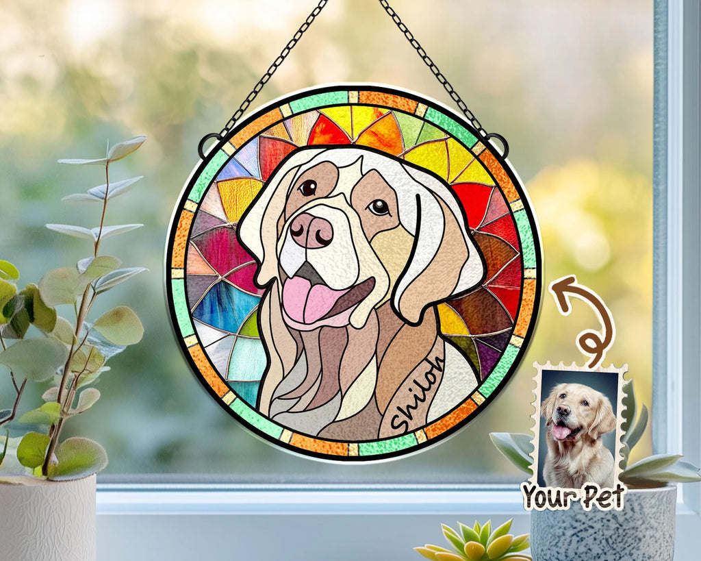 Personalized Pet Portrait Glass Suncatcher, Pet Memorial Gift, Dog Portrait From Photo Suncatcher, Loss Of Pet Gift, Pet Sympathy Gift. SCCBILUMMIE8