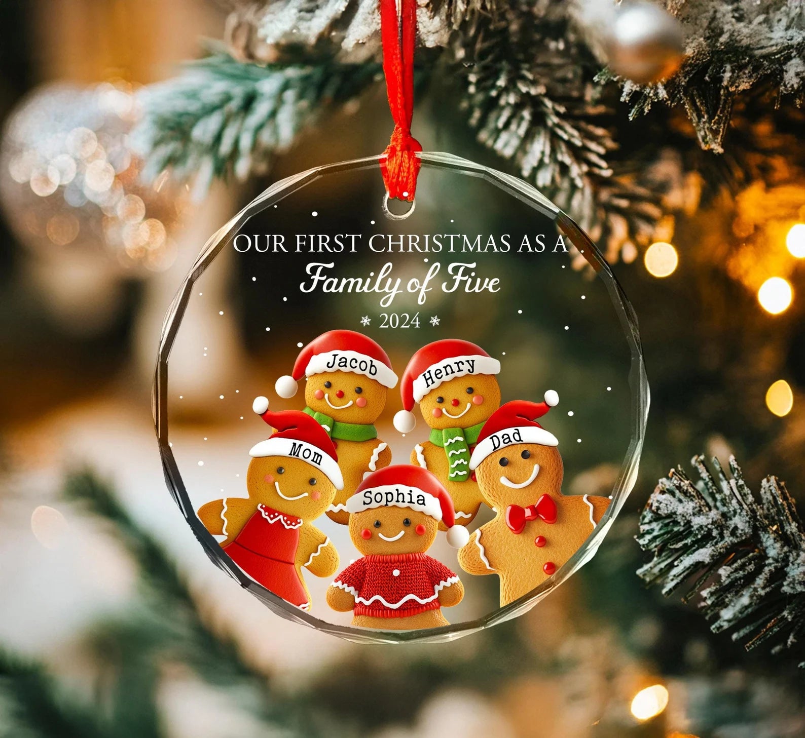 Personalized First Christmas As A Family Of 5 Ornament, Custom Gingerbread Family Ornament, New Baby Ornament, Family Christmas Gift COBILUMIE52