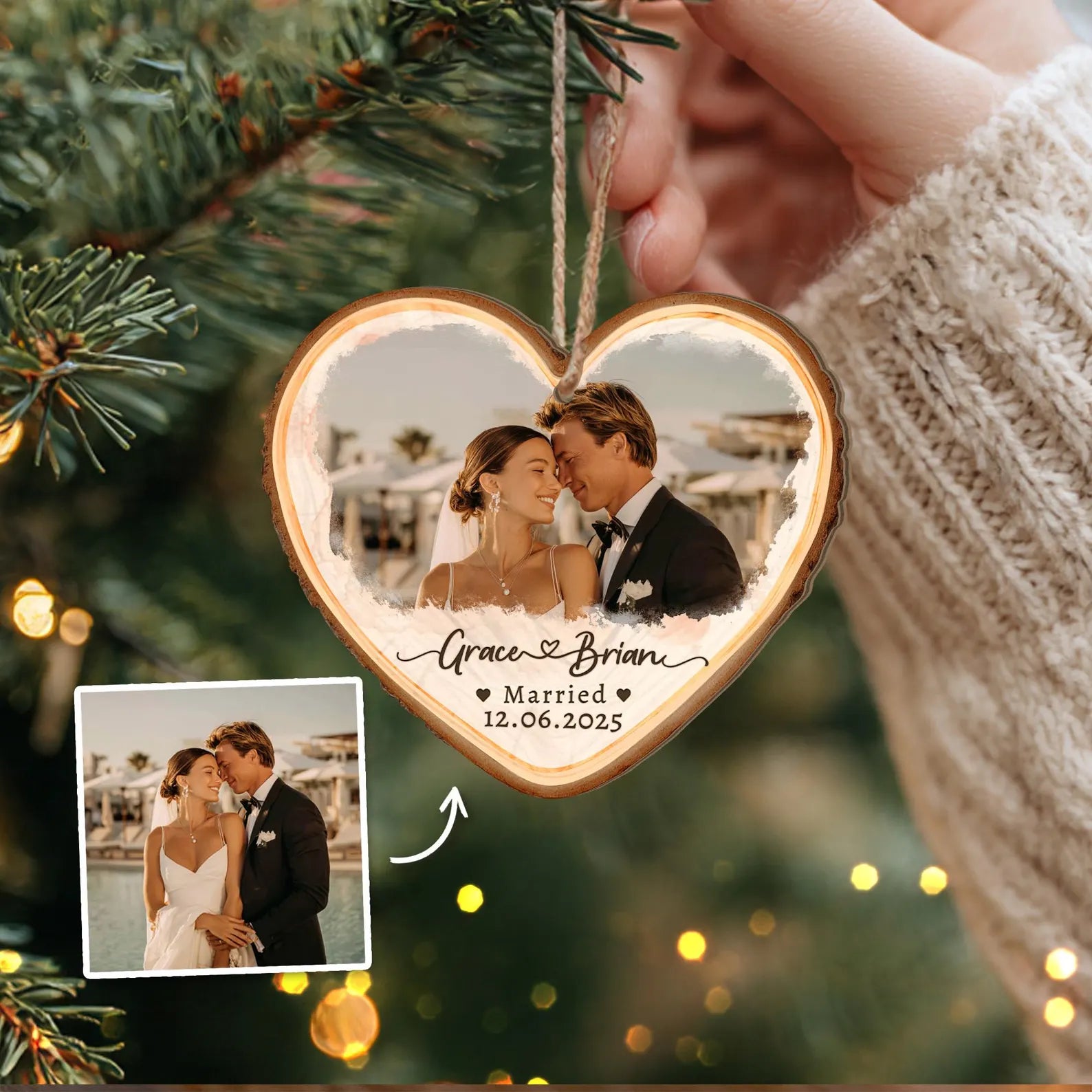 Personalized Couple Photo Ornament, Custom Wedding Ornament, Married Ornament, Engagement Gift, Anniversary Couples Gift, Christmas Decor. COBILUMIE22
