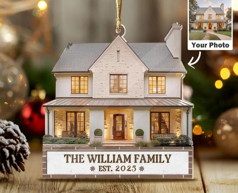 Personalized Home Photo Ornament, Custom New Home Christmas Ornament, House Ornament, Family Name Ornament, Housewarming Gift, Realtor Gift. COBILUMIE4