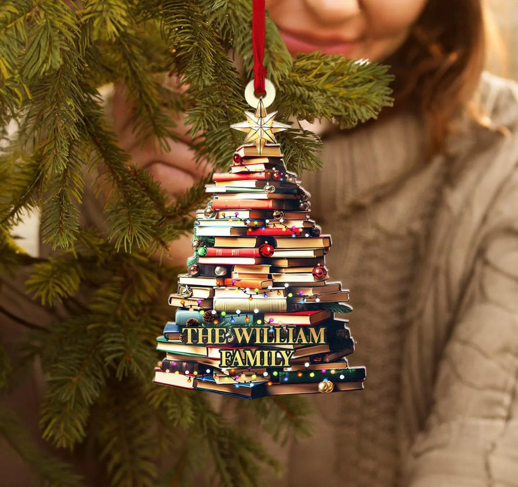 Personalized Family Christmas Ornament, Christmas Tree Ornament, Bookish Ornament, Family Name Ornament, Book Lover Gift, Bookworm Gifts. COBILUMIE32