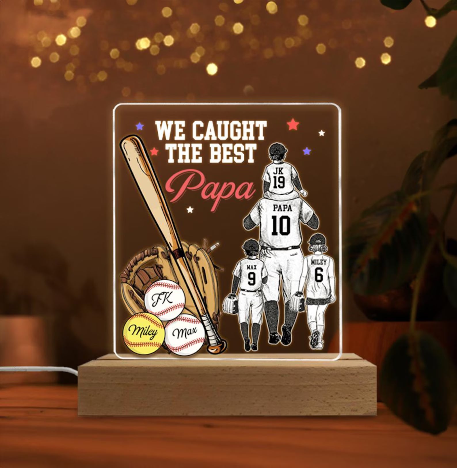 Custom Baseball Dad Night Light, Custom Baseball Dad Gift From Kids, Daddy Gift, Gift For Dad, Father's Day Gift, Softball Dad Gift. FDBILUMIE15