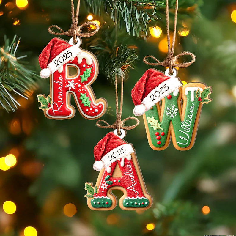 Personalized Gingerbread Letter Ornament, Custom Kids Name Ornament, Stocking Tag for Christmas, Kids Christmas Gift, Christmas Ornament. COBILUMIE7