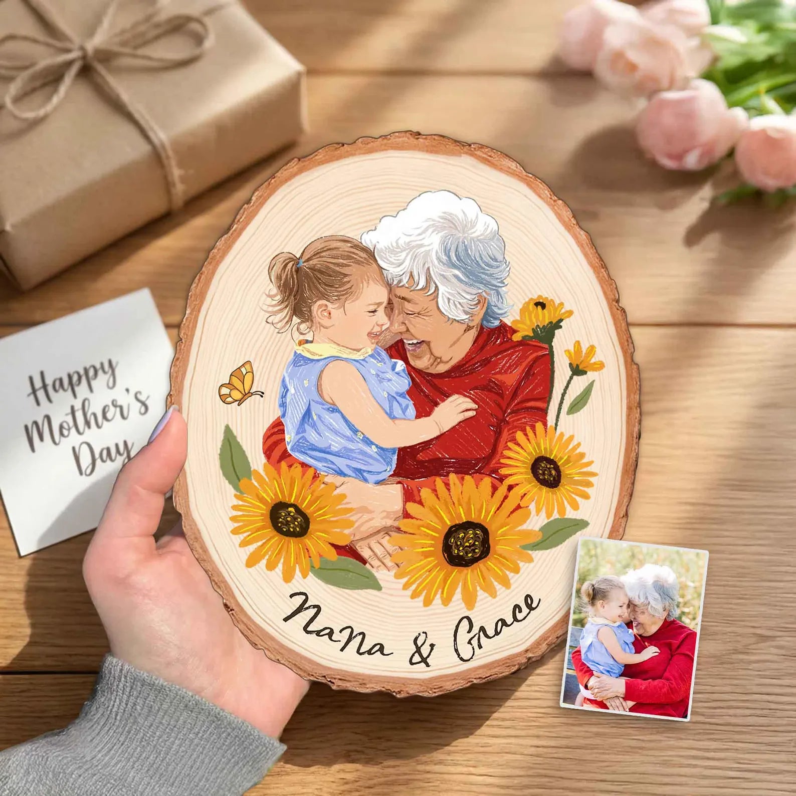Custom Grandma Portrait Wooden Hanging, Custom Family Portrait From Photo, Grandma Mother's Day Gift, Nana Gift, Grandma Gift From Grandkids. MDBILUMIE12