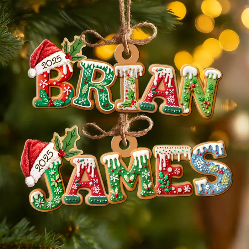 Personalized Name Gingerbread Ornament, Custom Kids Name Ornament, Kids Stocking Tag, Kids Christmas Gift, Christmas Ornament. COBILUMIE8