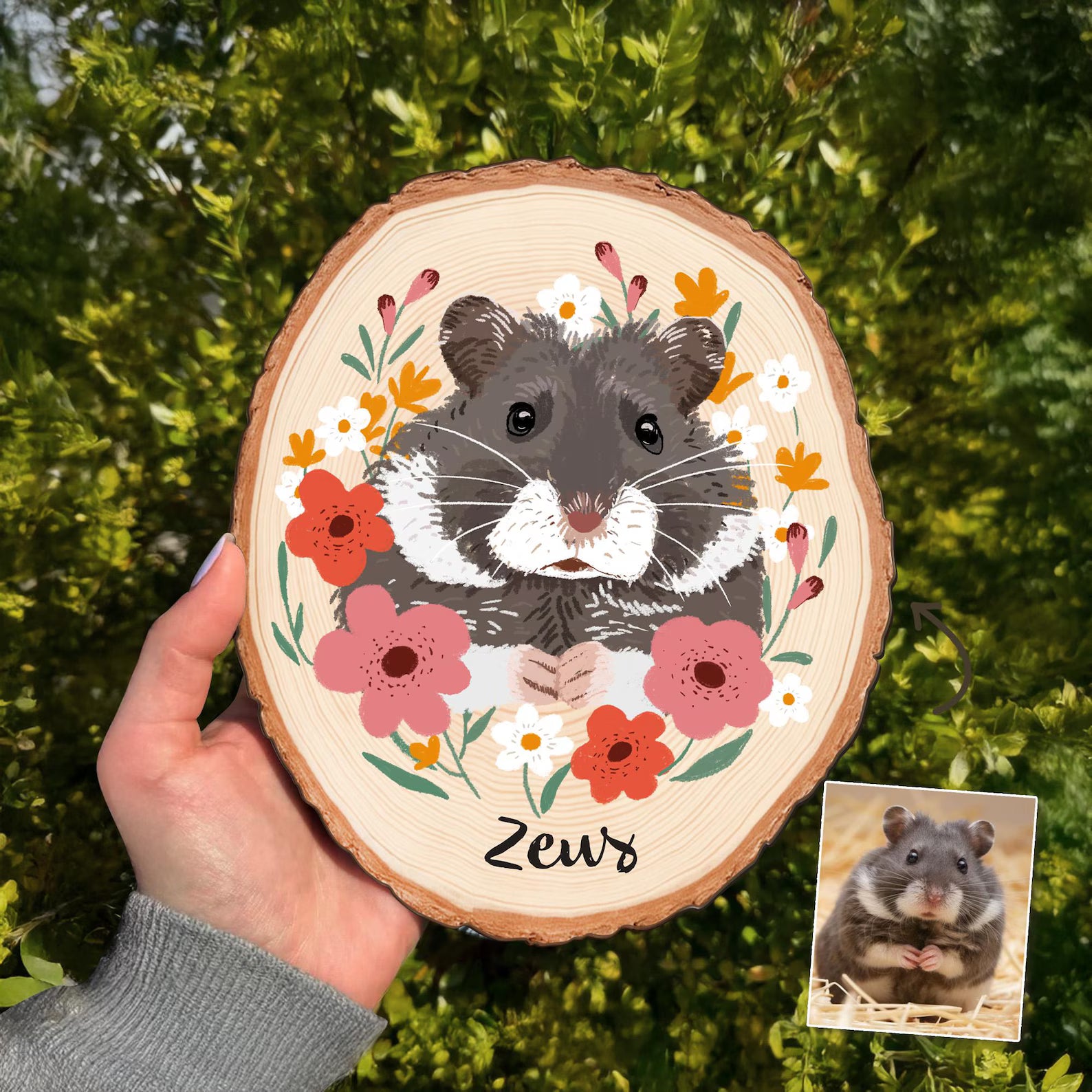 Custom Guinea Pig Portrait Wooden Hanging, Custom Pet Memorial Gift, Hamster Memorial Gift, Pet Portrait Wall Art, Pet Loss Sympathy Gift. WHBILUMMIE5