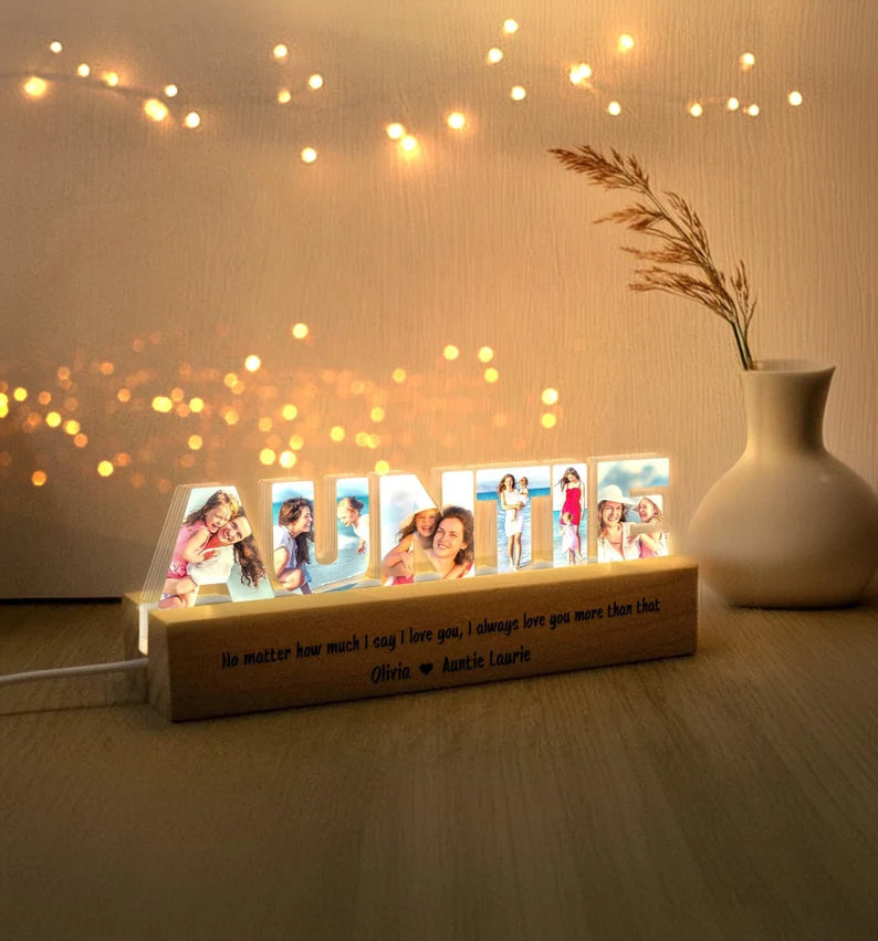 Personalized Auntie Photo Collage Night Light, Custom Auntie Photo Gift, Gift For Auntie, New Aunt Gift, Gift From Niece, Gift From Nephew NLFRBILUMIE26