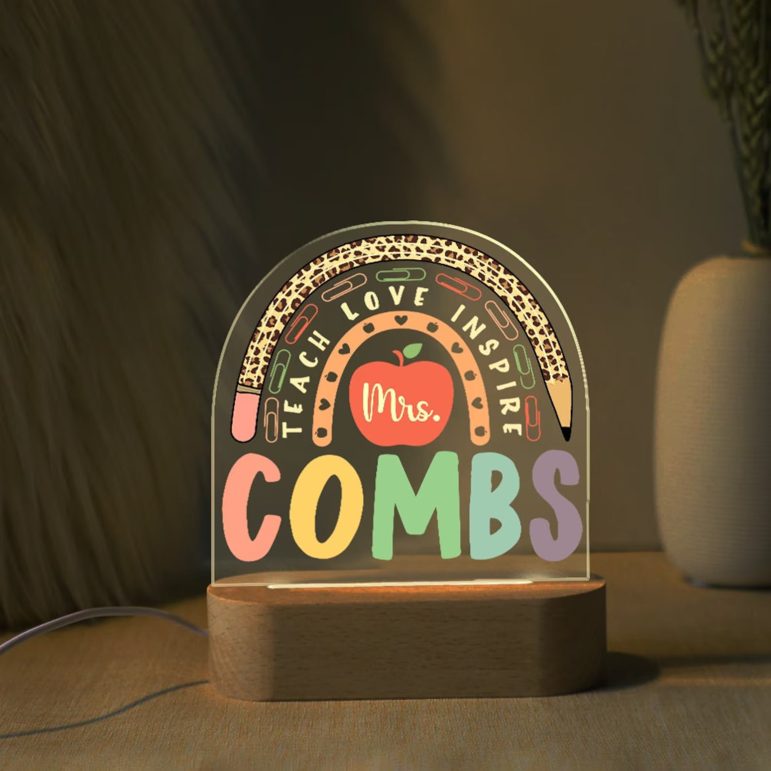 Custom Teacher Rainbow Night Light, Custom Teacher Appreciation Gift, Custom Teacher Name Gift, Thank You Teacher Gift, Gift For Teacher. NLBILIMIE2