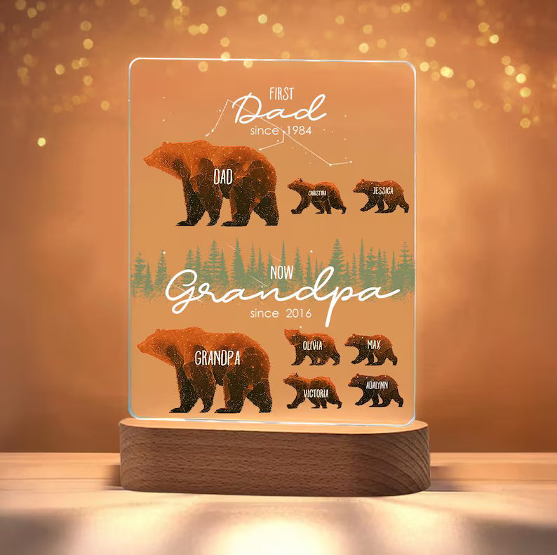 Custom Papa Bear Night Light With Kids Names, Custom First Dad Now Grandpa Night Light, Father's Day Gift, Gift for Dad, New Grandpa Gift FDBILUMIE20