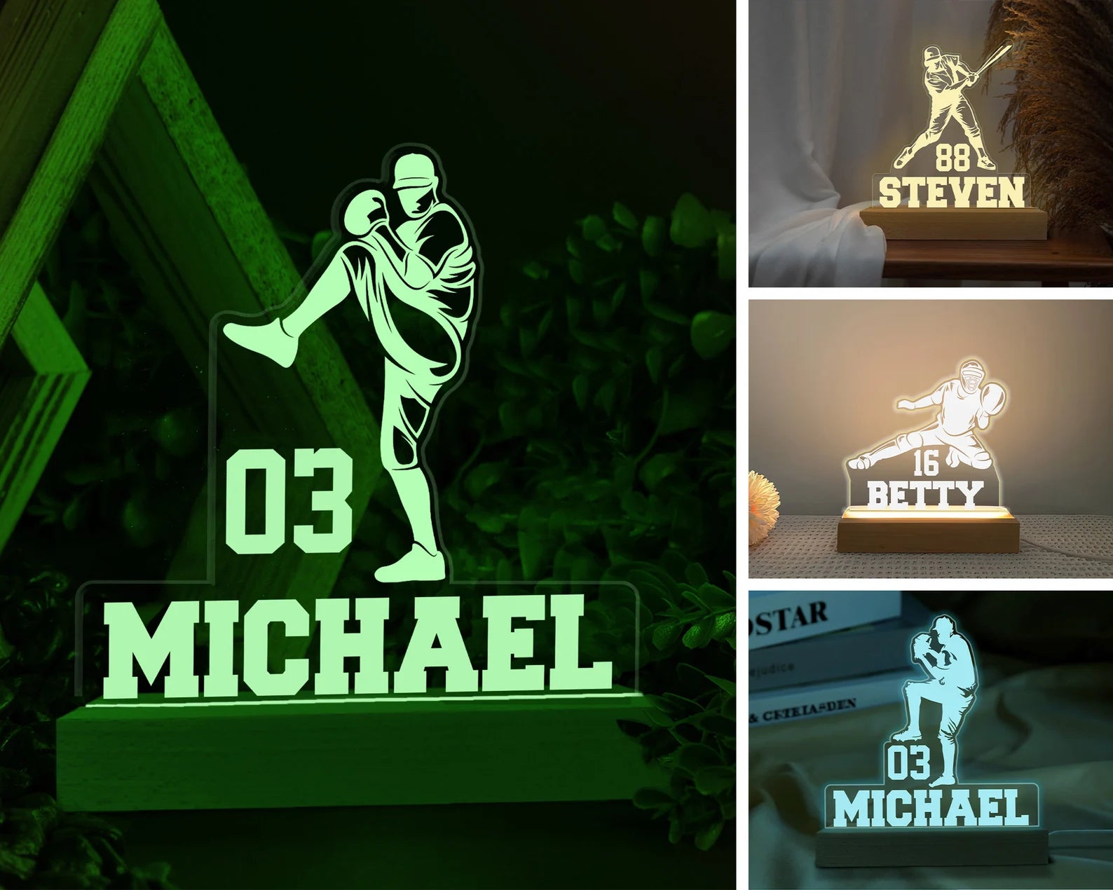 Personalized Baseball Night Light With Kids Names And Numbers, Custom Baseball Player Gift, Father's Day Gift, Baseball Coach Gift. NLFRBILUMIE6