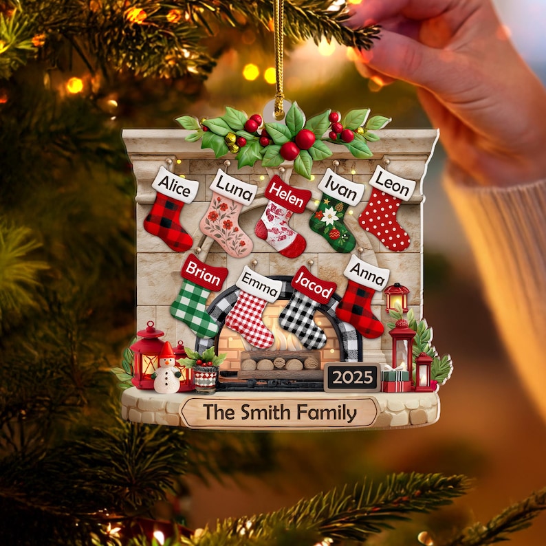 Custom Family Christmas Stockings Ornament, Fireplace Ornament, Family Christmas Gift, Christmas Ornament for Family of 2 to 10 Members. COBILUMIE6
