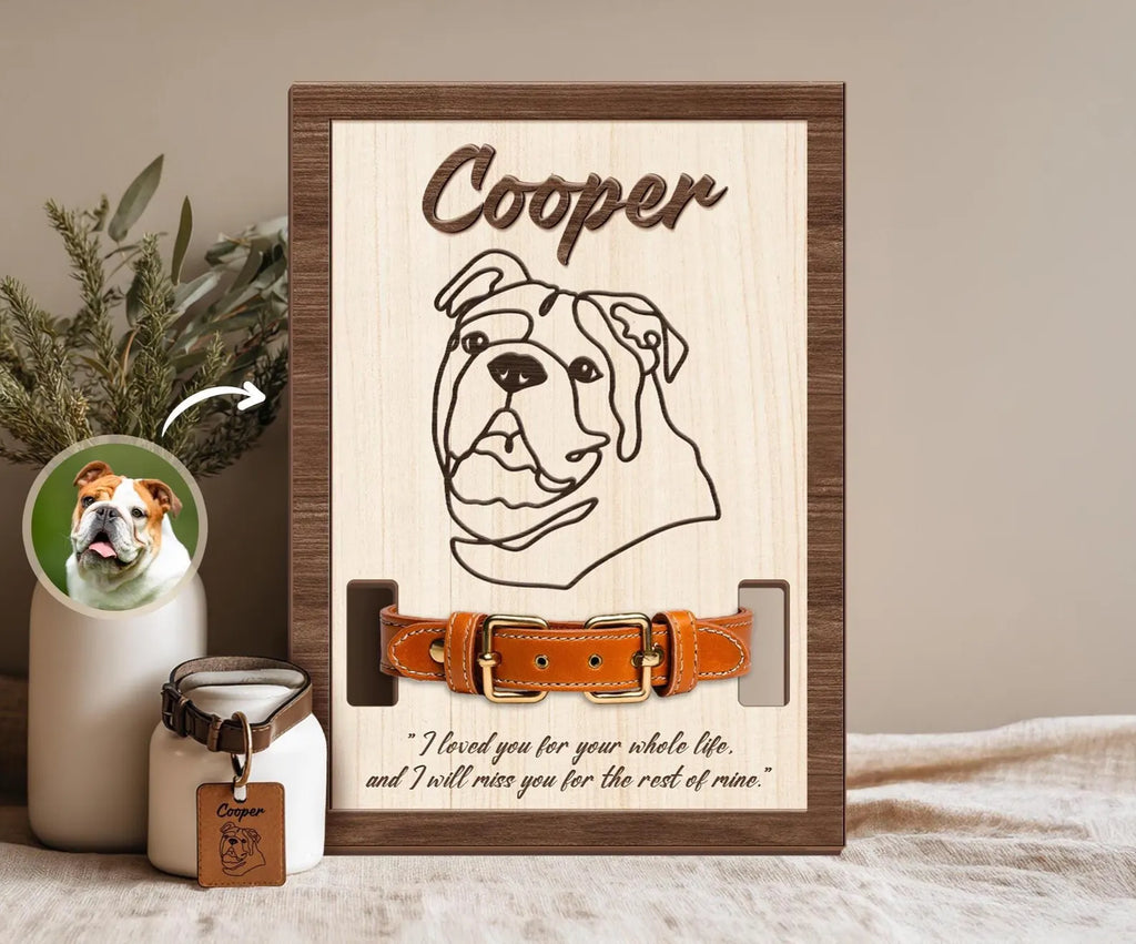 Custom Memorial Pet Collar Sign, Custom Dog Memorial Collar Holder Frame, Pet Memorial Gift, Dog Loss Gift, Loss Of Pet Sympathy Gift. PTBILUMIE7