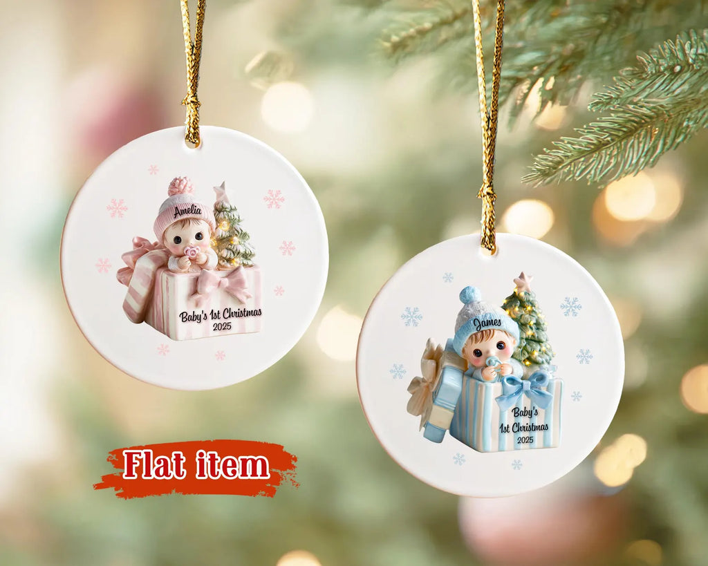 Custom Baby's First Christmas Ceramic Ornament, Baby's 1st Christmas Gift, Baby Boy Ornament, New Baby Gift, Christmas Tree Decor. COBILUMIE24