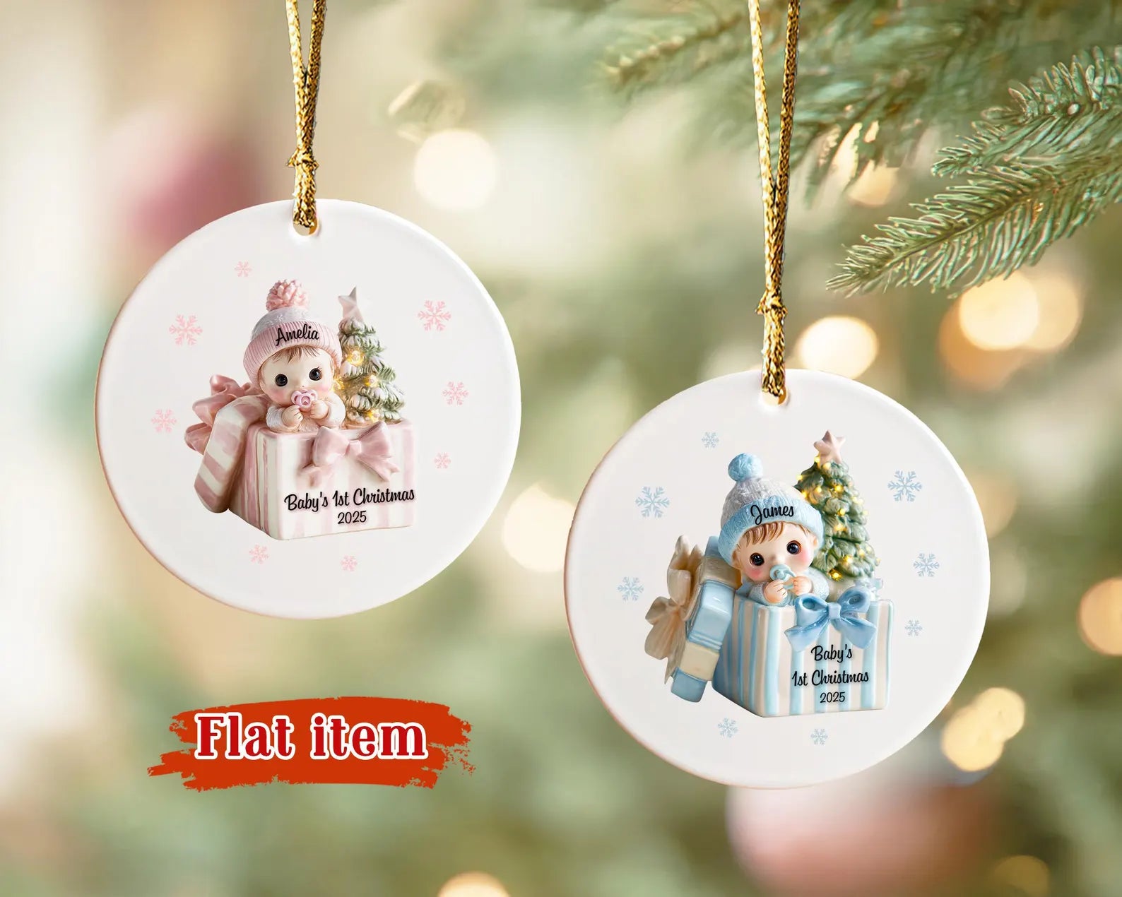 Custom Baby's First Christmas Ceramic Ornament, Baby's 1st Christmas Gift, Baby Boy Ornament, New Baby Gift, Christmas Tree Decor. COBILUMIE24