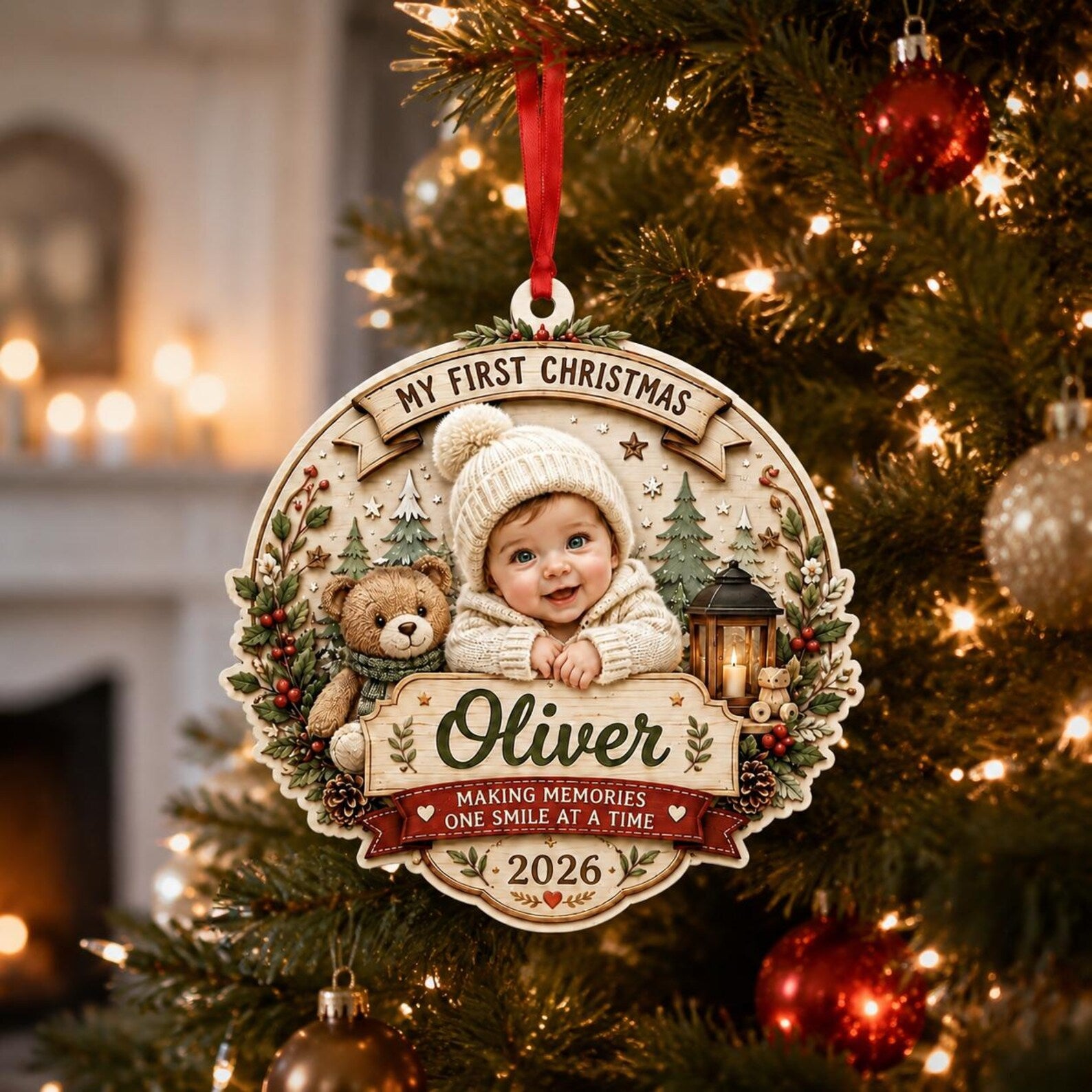Personalized Farm Christmas Ornament, Custom Name Pig Barn Ornament, Farmer Family Gift, Rustic Wooden Homestead Christmas Decor	COBILUMIE120
